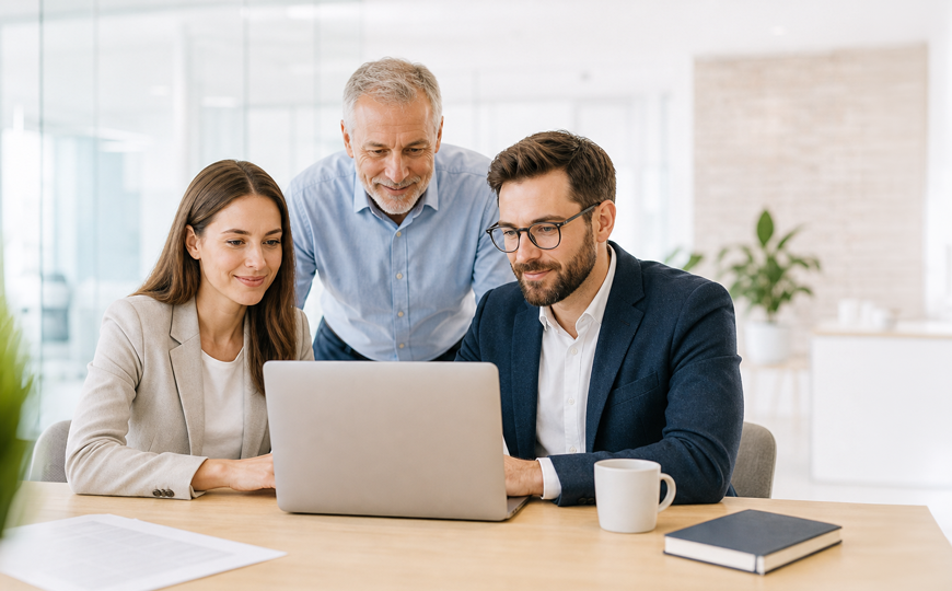 Sales People working on an offer together using ai – KI-generiertes Bild