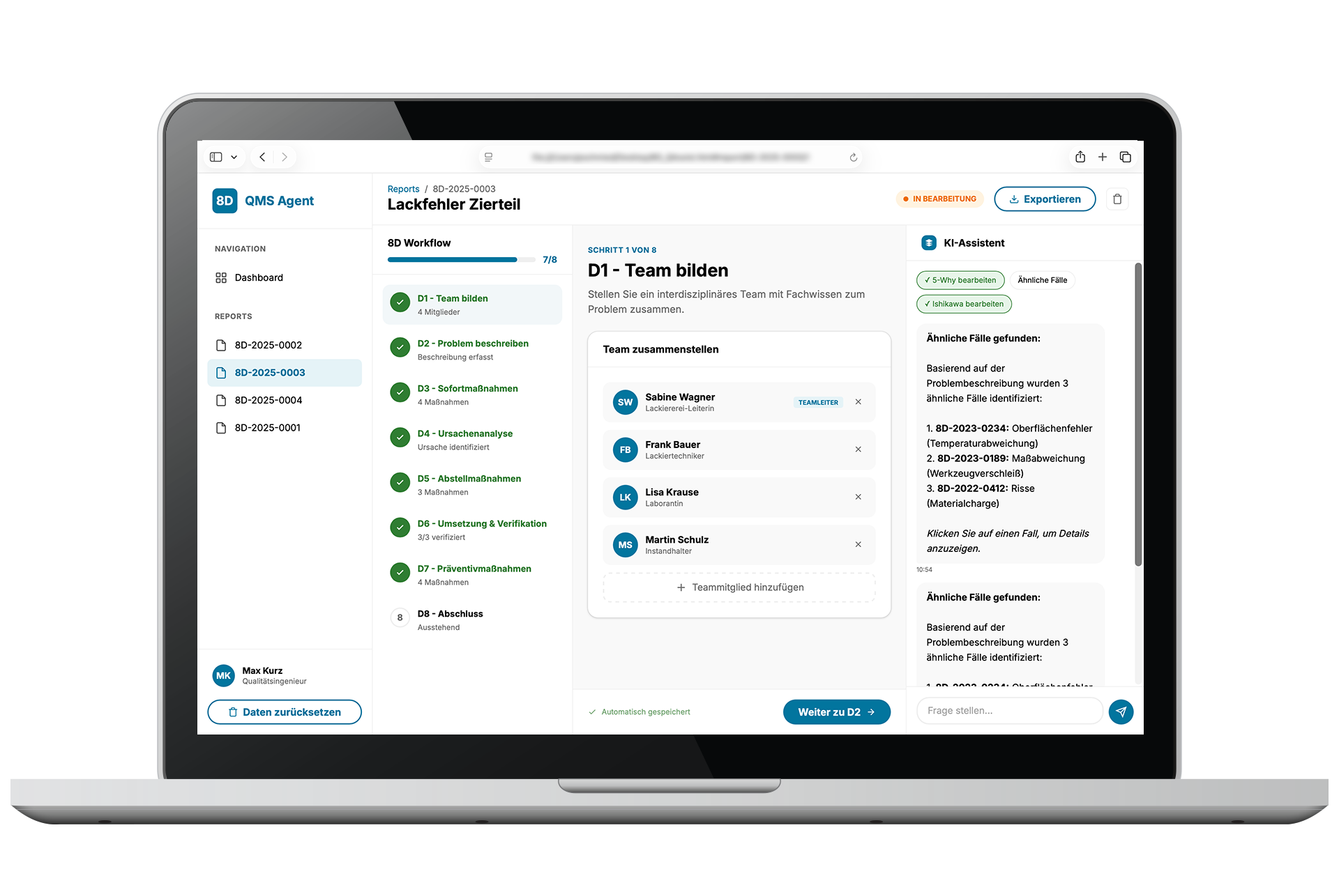 KI gestützter 8D-Report mit dem doubleSlash AI Assistant: D1 Teambuild