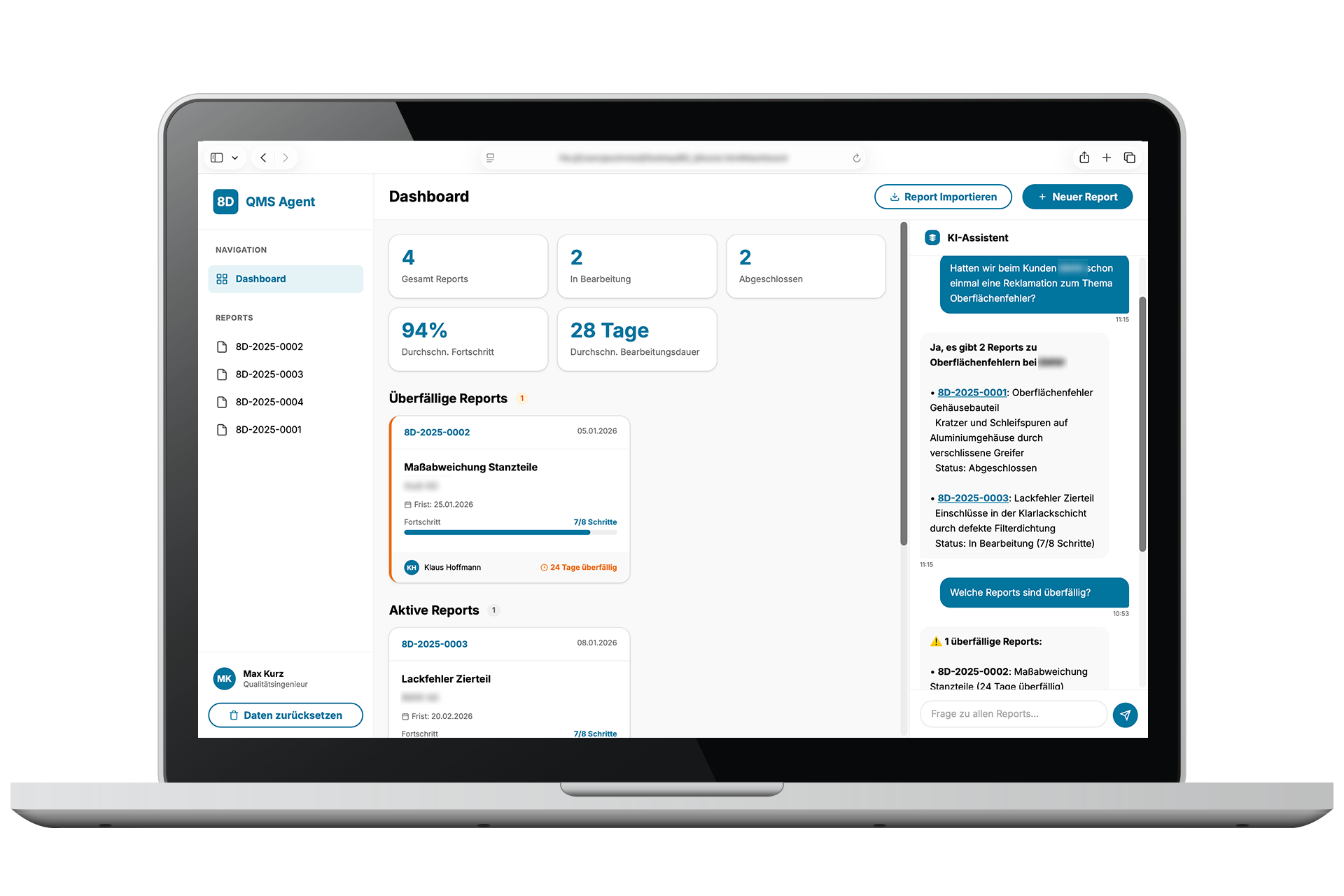 KI gestützter 8D-Report mit dem doubleSlash AI Assistant: Überfällige Reports