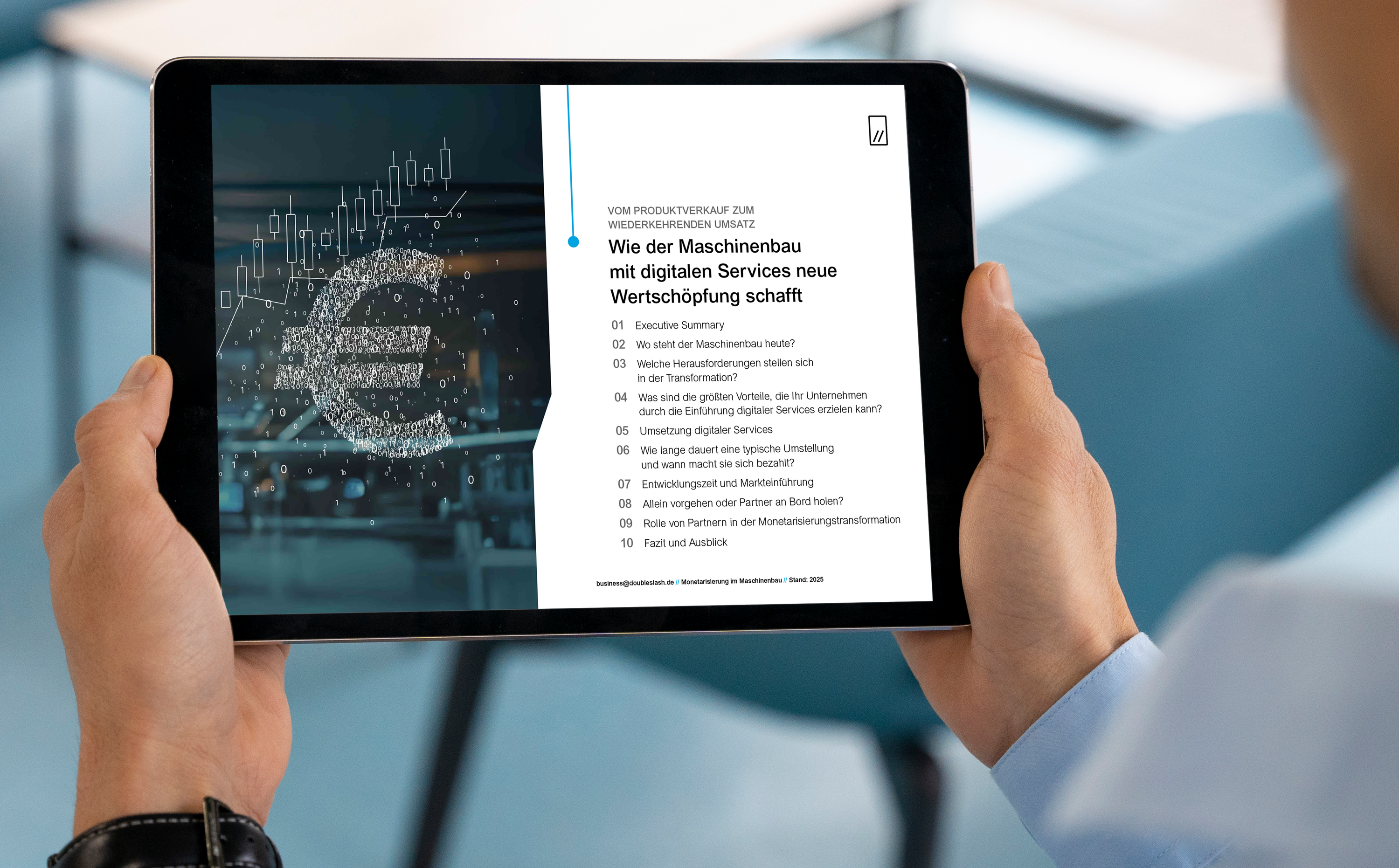 Interface Mockup auf einem Tablet über die Monetarisierung von Maschinenbau