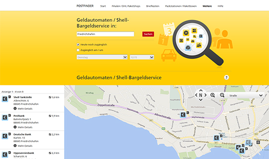 doubleSlash Referenzen, Deutsche Post, Postfinder Geldautomaten