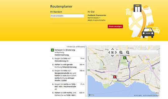 doubleSlash Referenzen, Deutsche Post, Postfinder Routenplanung