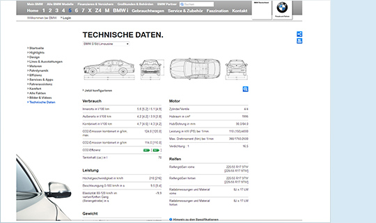 Slider Referenzen von doubleSlash, BMW, Produktdatenmanagement Datenoutput