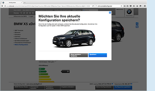 Slider Referenzen von doubleSlash, BMW, Produktkonfiguration Speicherung der Auswahl