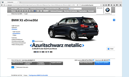 Slider Referenzen von doubleSlash, BMW, Produktkonfiguration Farbe