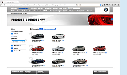 Slider Referenzen von doubleSlash, BMW, Produktkonfiguration Modell