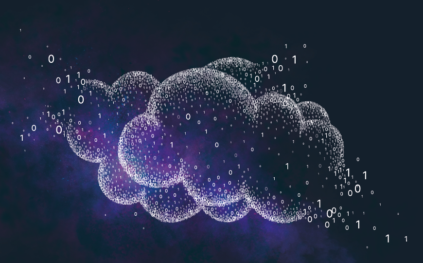 Cloud Computing Keyvisual doubleSlash Wolke bestehend aus 0 und 1