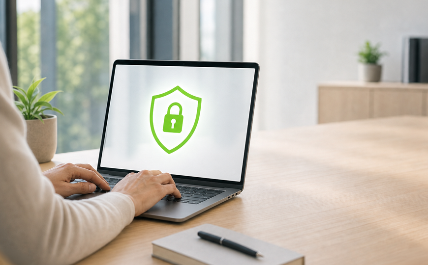Laptop mit Datenschutz-Symbol – KI-generiertes Bild
