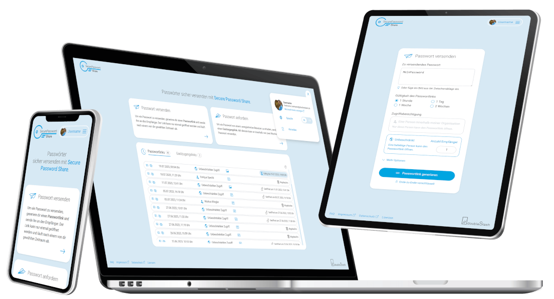 Smartphone Tablet und Laptop mit Secure Password Share auf dem Screen