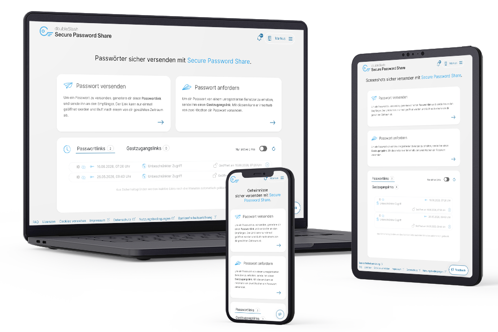 Secure Password Share on laptop, tablet, and smartphone.